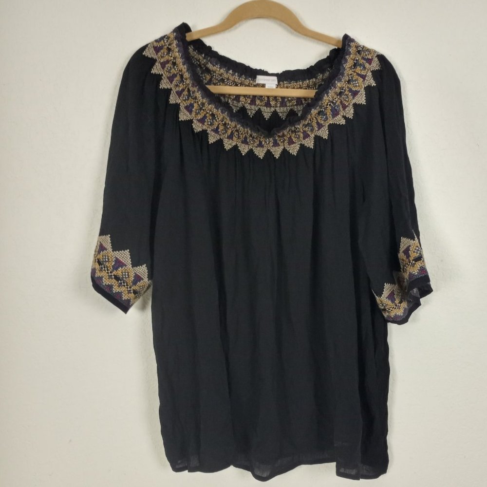 Westport Off Shoulder Aztec Zig Zag trim Embroidered top Blouse Size 2X